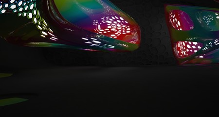 Abstract black and colored gradient parametric interior. 3D illustration and rendering.