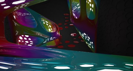 Abstract black and colored gradient parametric interior. 3D illustration and rendering.