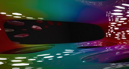Abstract black and colored gradient parametric interior. 3D illustration and rendering.