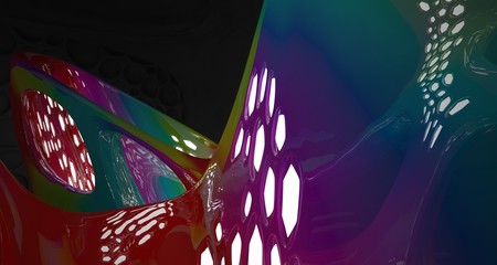 Abstract black and colored gradient parametric interior. 3D illustration and rendering.