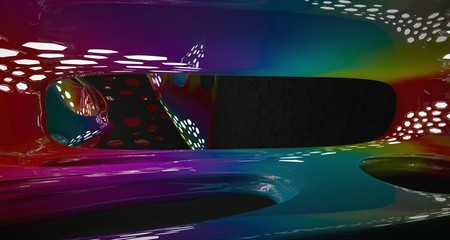 Abstract black and colored gradient parametric interior. 3D illustration and rendering.