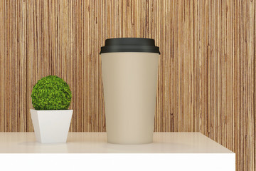 Paper coffee cup with plant, Paper coffee cup mockup 3D, Blank