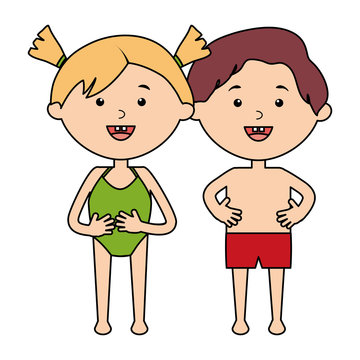 cute little kids couple with swimsuit characters