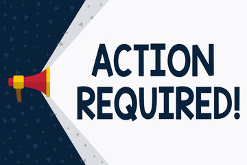Word writing text Action Required. Business photo showcasing recipient that sender task to be completed within deadline Megaphone Extending the Capacity of Volume Range thru Blank Space Wide Beam