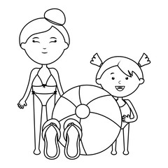 cute little girl and mother with balloon beach