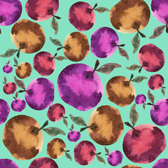 Watercolor background with apples