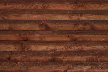 Texture of brown shabby wooden fence. Old wooden boards with nails. Pattern of wooden surface of logs. Background of old  shabby table, dirty oak, alder tree, pine lumber.
