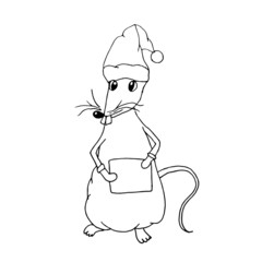 Rat hand drawn sketch. Monochrome design element  cute animal in New Year's cap board design stock vector illustration for web, for print