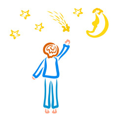 The boy waving a falling star, a dream