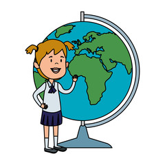 happy student girl with world map supply