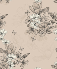 Seamless floral background with magnolia. Vector illustration.