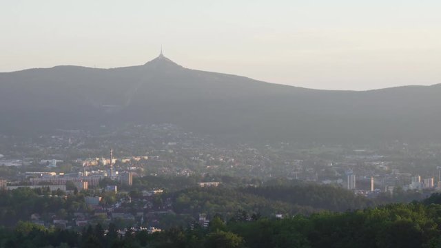 Panorama of Jested Tower and Liberec city with in Czech Republic, closer shot