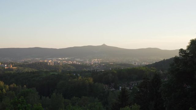 Wide angle shot of Liberec city with Jested Tower, Czech Republic
