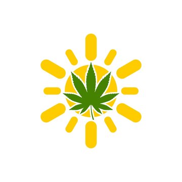 Medical Marijuana Cannabis hemp Logo, sun shape icon 