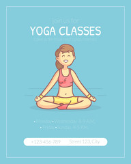 Yoga Classes Banner Template, Girl Practicing Yoga, Healthy Lifestyle Vector Illustration