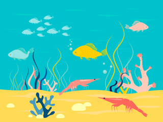Fototapeta na wymiar Underwater world. In minimalist style. Cartoon flat Vector