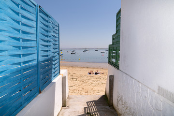small alley access on basin of Arcachon in Cap Ferret in France during summer