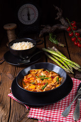 colorful turkey fricassee with asparagus and paprika