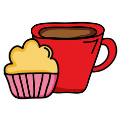 sweet cupcake pastry with coffee cup