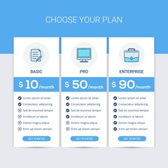 Price table for websites and applications
