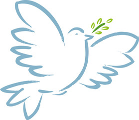 Vector illustration. Peace dove symbol with olive branch. Lineal style.