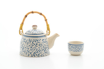 vintage Chinese tea set on white background