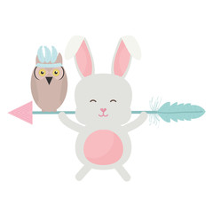 owl bird and rabbit with feathers hat and arrow bohemian style