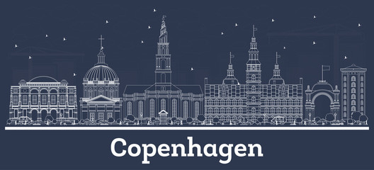 Naklejka premium Outline Copenhagen Denmark City Skyline with White Buildings.