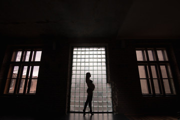Fototapeta na wymiar Portrait of a pregnant girl near the window