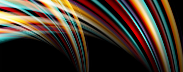 Fluid color swirls on black. Modern background with trendy design