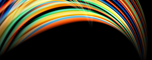 Fluid color rainbow style wave abstract background, techno modern design on black
