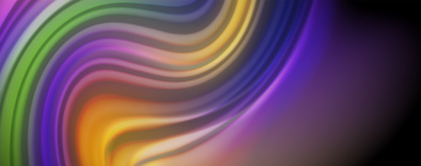 Fototapeta premium Modern rainbow liquid color flow colorful poster. Wave Liquid shape in black color background. Abstract composition