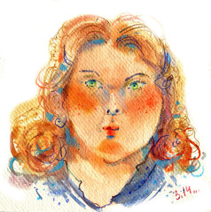 Portrait of a girl, watercolor illustration, sketch - 274193561