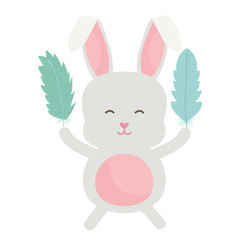 cute little rabbit lifting feather character