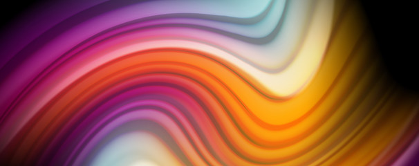 Abstract wave lines fluid rainbow style color stripes on black background. Artistic illustration for presentation, app wallpaper, banner or poster