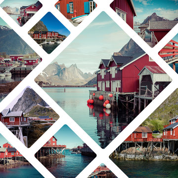 Collage of  Lofotes - Norway - travel background - my photos
