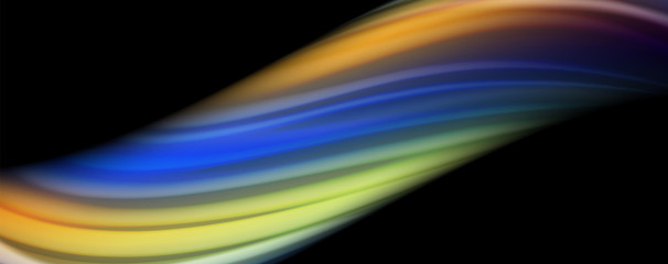 Abstract wave lines fluid rainbow style color stripes on black background. Artistic illustration for presentation, app wallpaper, banner or poster