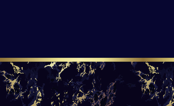 Dark Blue Marble Background With Gold. Vector