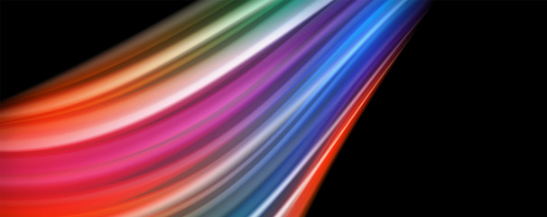 Modern rainbow liquid color flow colorful poster. Wave Liquid shape in black color background. Abstract composition