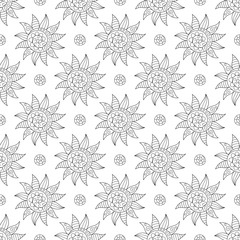 Design of Page for Coloring Book with Seamless Pattern of Hand-drawn Suns.