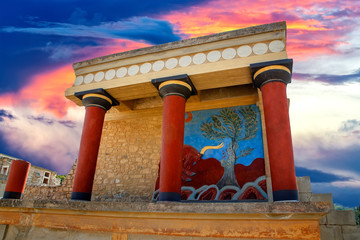 View of ancient ruines of famouse Knossos palace at Crete in Greece