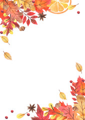 Autumn leaves watercolor hand painting for decoration on autumn festival.