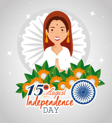 india woman and flowers with leaves decoration