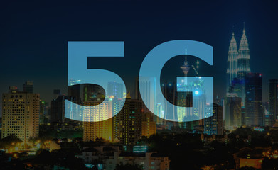 5G text on Kuala Lumpur Malaysia background.