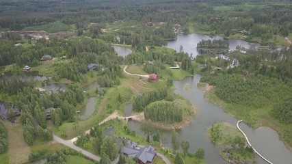Amatciems lake Aerial drone top view 4K UHD video Latvia 