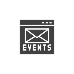 Online event invitation vector icon. filled flat sign for mobile concept and web design. Browser web page with envelope glyph icon. Symbol, logo illustration. Vector graphics