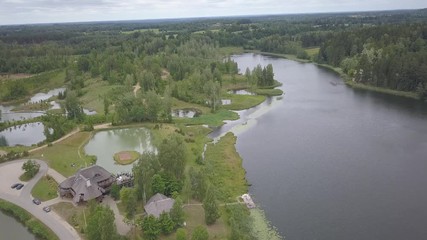 Amatciems lake Aerial drone top view 4K UHD video Latvia 