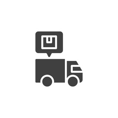 Parcel delivery truck vector icon. Shipping service filled flat sign for mobile concept and web design. Package tracking glyph icon. Symbol, logo illustration. Vector graphics