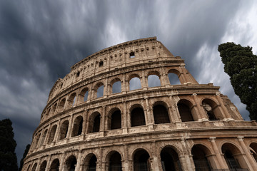 Rome Coliseum with cloudy sky. Amphitheatrum Flavium 72 a.D. Latium, Italy, Europe