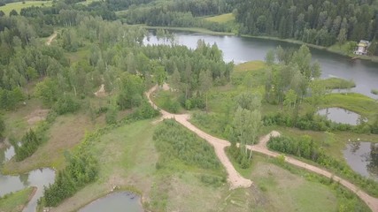 Amatciems lake Aerial drone top view 4K UHD video Latvia 